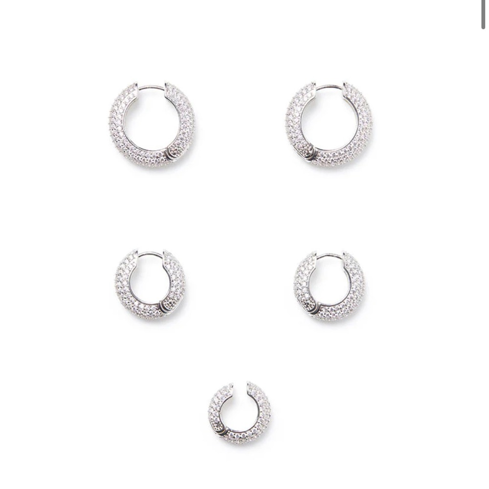 BNIN WeWoreWhat Pave Hoop And Ear Cuffs 5 Pieces  Set Silver Crystal Earrings